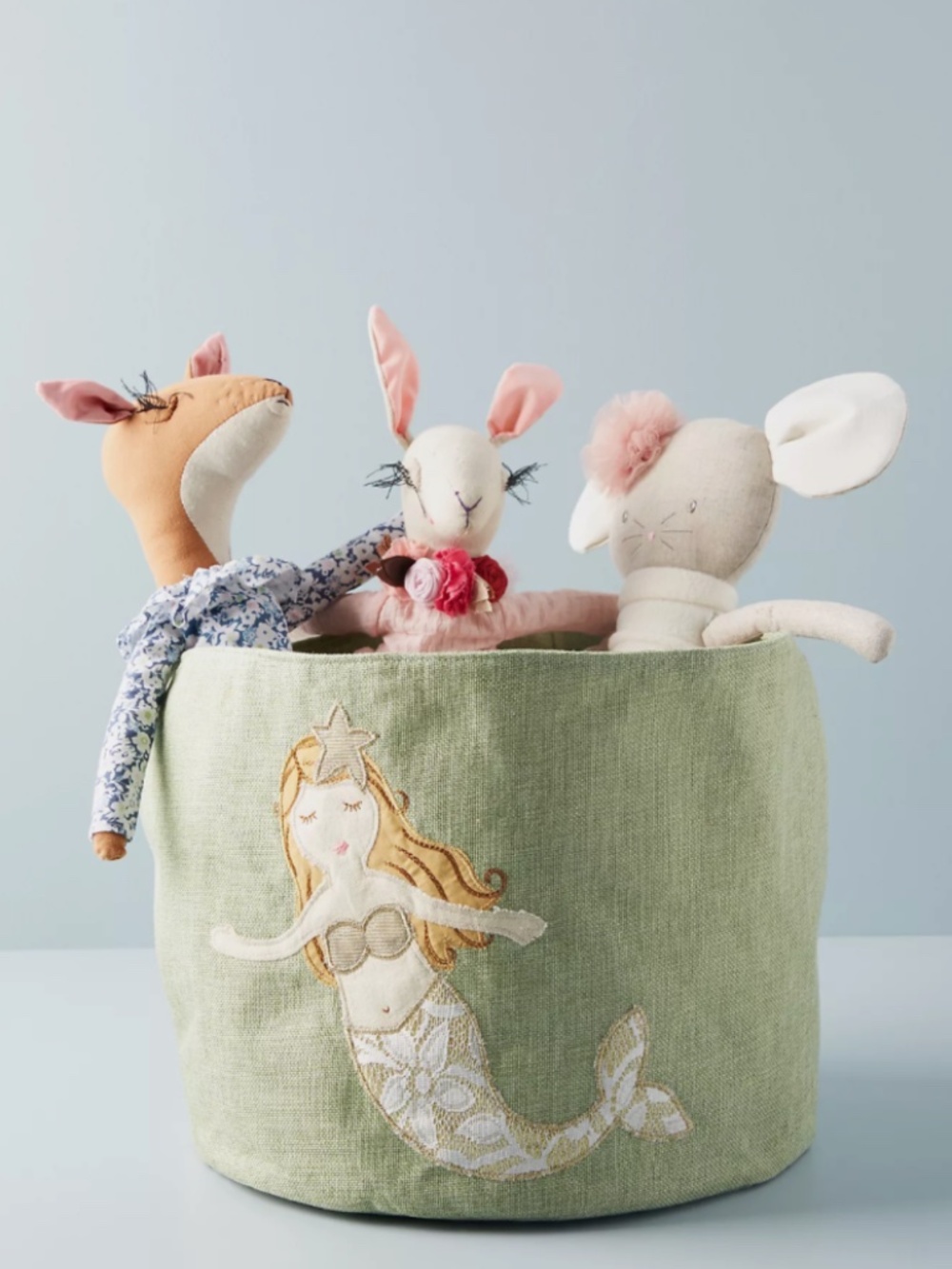 Anthropologie - Green Embroidered Mermaid Toy Bin